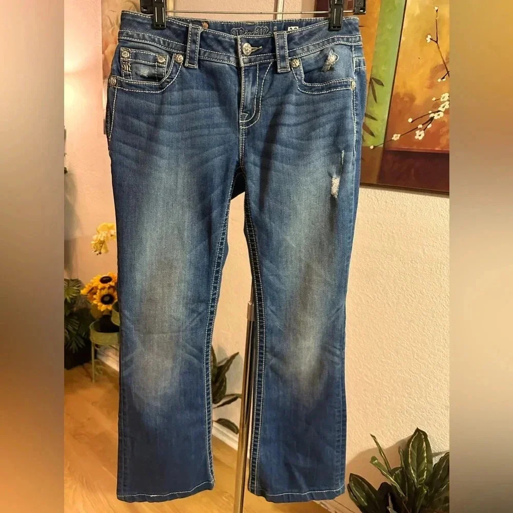 Miss Me Blue With Silver Rhinestones Jeans - Size Women's 28X28
